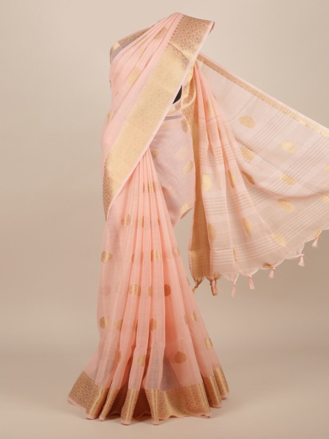 

Pothys Peach-Coloured & Gold-Toned Jute Silk Woven Design Saree