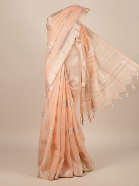 

Pothys Peach-Coloured Woven Design Jute Silk Saree