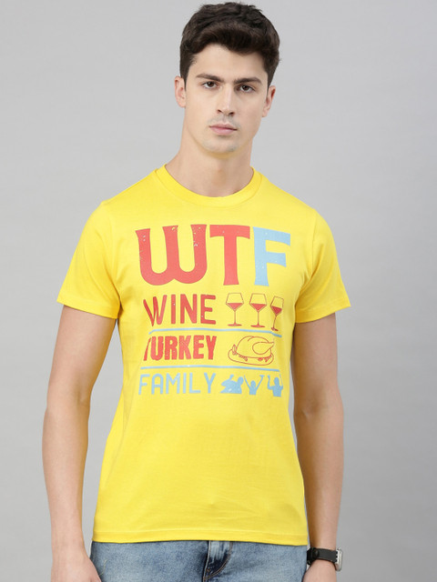

QUANCIOUS Men Yellow & Red Organic Cotton Printed Round Neck Sustainable T-shirt