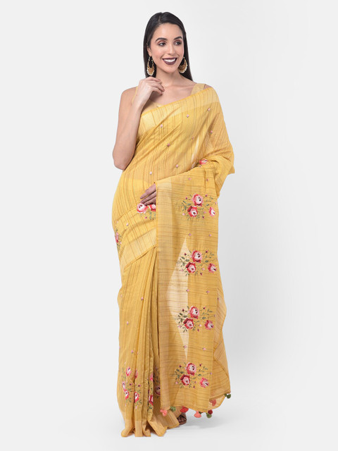 

Neerus Yellow Embroidered Art Silk Saree