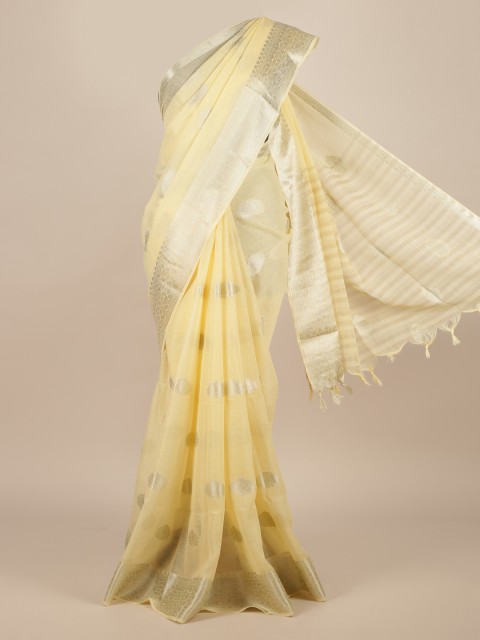 

Pothys Cream-Coloured & Golden Jute Silk Woven Design Saree