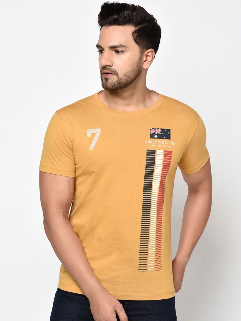 Octave Men Yellow Printed Round Neck T-shirt