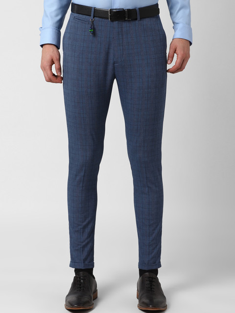 

Peter England Men Navy Blue Slim Fit Checked Formal Trousers