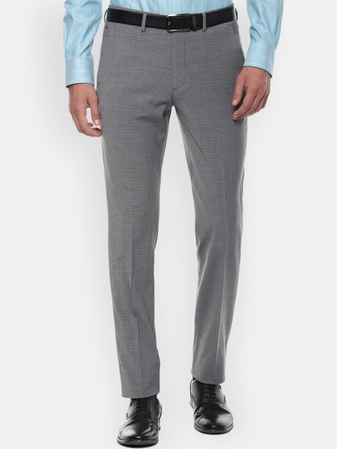 

Louis Philippe Men Grey & White Slim Fit Checked Formal Trousers