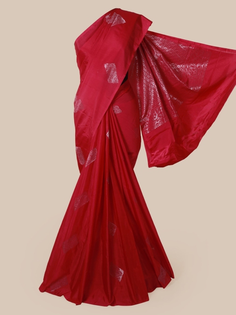 

Pothys Magenta & Silver Ethnic Motifs Zari Woven Design Saree