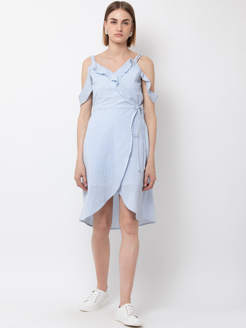 

DODO & MOA Women Blue Striped Wrap Dress