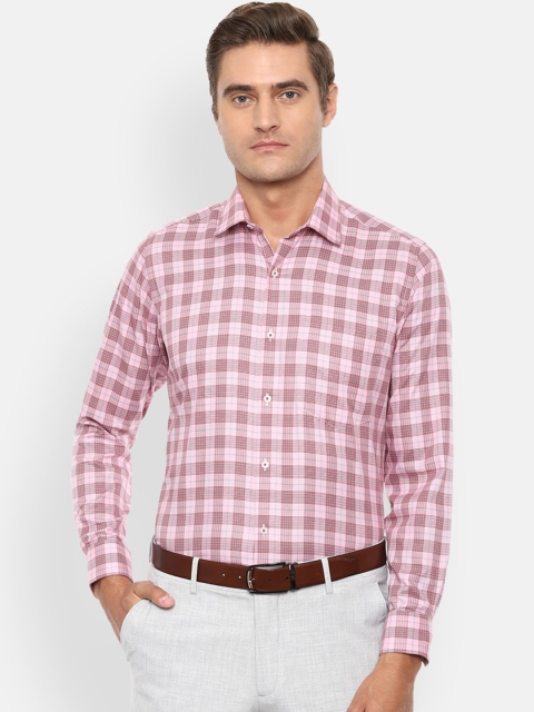 

Van Heusen Men Pink & Maroon Cotton Regular Fit Checked Formal Shirt