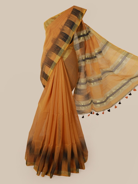 

Pothys Mustard Yellow Solid Cotton Blend Saree