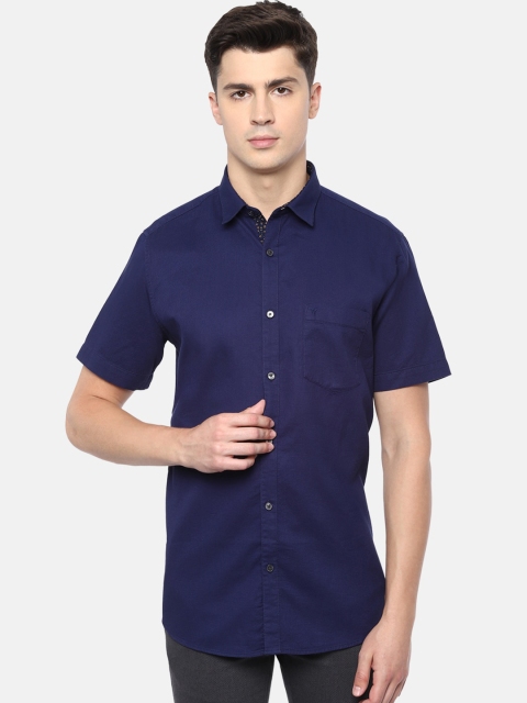 

Van Heusen Sport Men Navy Blue Slim Fit Solid Pure Cotton Casual Shirt