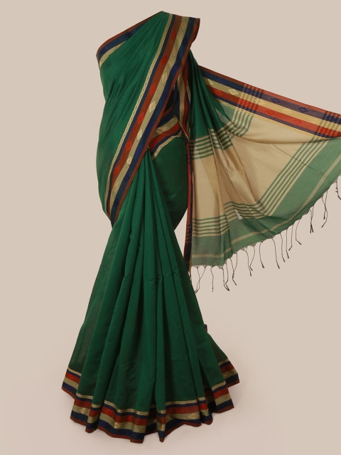 

Pothys Green Solid Cotton Blend Saree