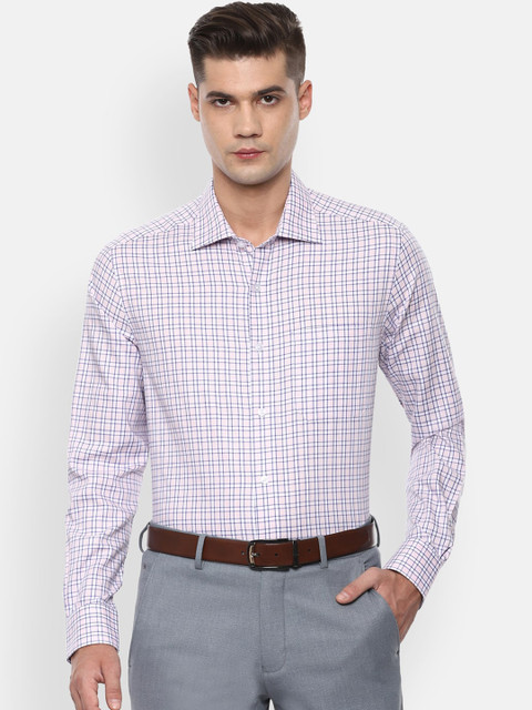 

Louis Philippe Men Pink & Navy Blue Classic Fit Checked Formal Shirt