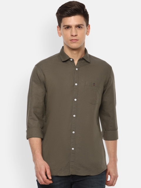

Louis Philippe Jeans Men Olive Brown Slim Fit Solid Casual Shirt