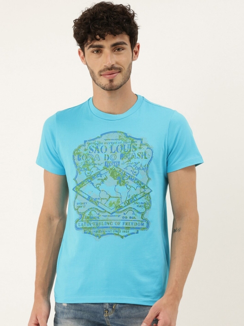 

QUANCIOUS Men Blue Printed Round Neck Sustainable Organic Cotton T-shirt