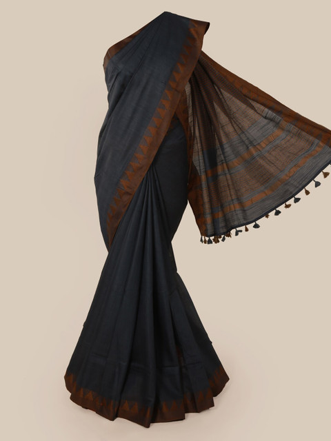 

Pothys Grey Solid Linen Blend Saree