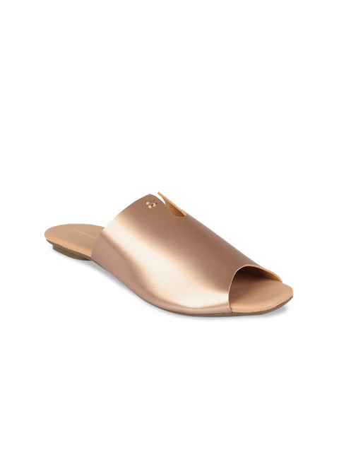 

Stelatoes Women Gold-Toned Solid Synthetic Patent Open Toe Flats