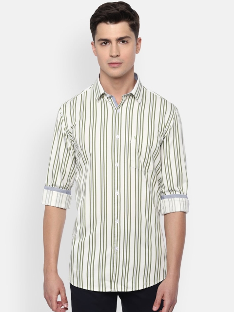 

Van Heusen Sport Men Off-White & Olive Green Slim Fit Striped Casual Shirt