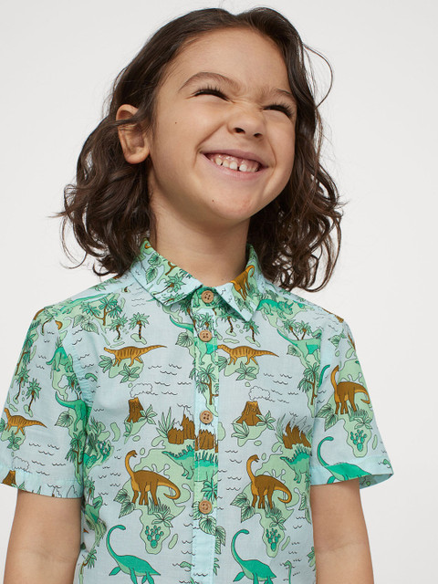 

H&M Boys Green Patterned Cotton Shirt