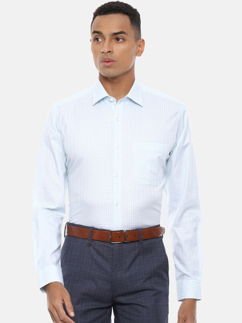 

Van Heusen Men Blue Regular Fit Checked Pure Cotton Formal Shirt