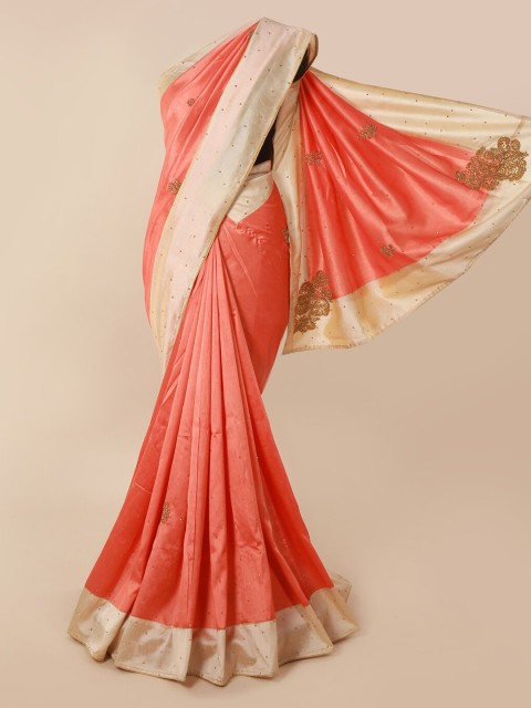 

Pothys Peach-Coloured Embroidered Art Silk Saree