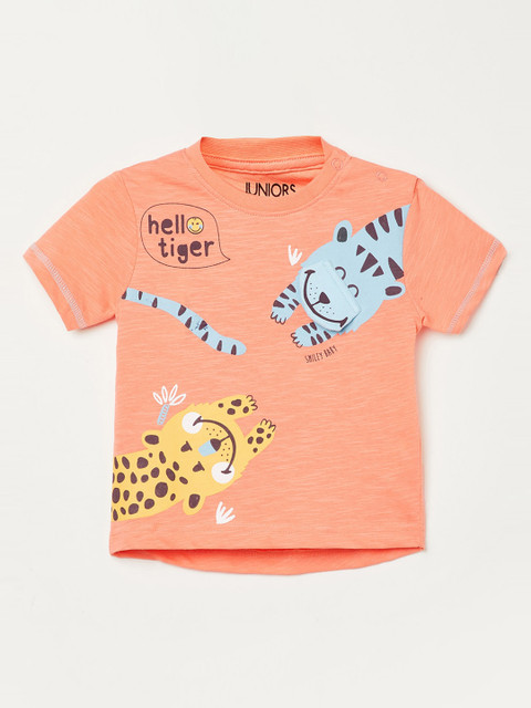 

Juniors by Lifestyle Boys Coral Orange & Blue Printed T-shirt