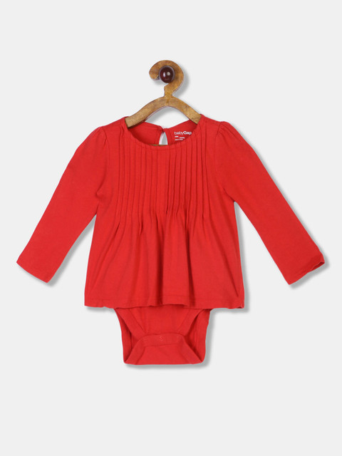 

GAP Infant Girls Red Solid Long Sleeve Pintuck Bodysuit