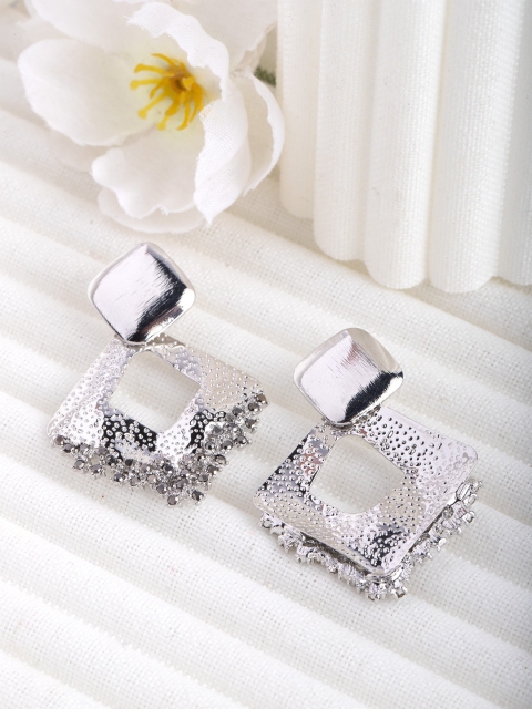 

CRZ Silver-Toned Contemporary Drop Earrings