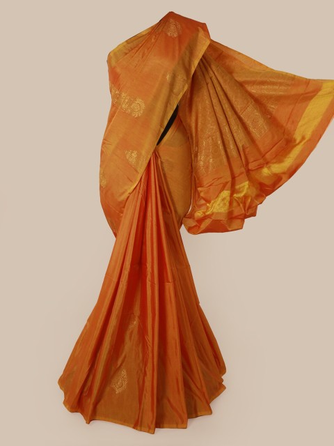 

Pothys Orange & Golden Ethnic Motifs Zari Woven Design Saree