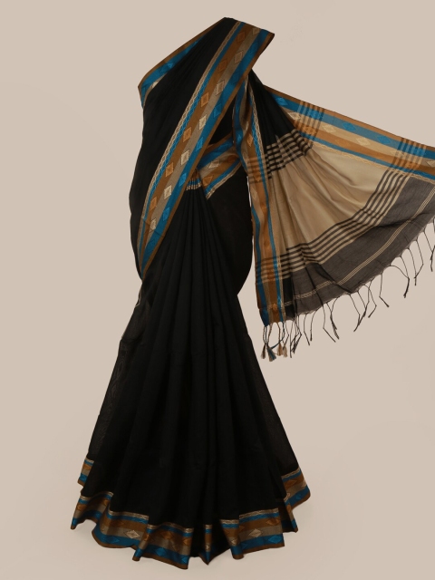 

Pothys Black Solid Cotton Blend Saree