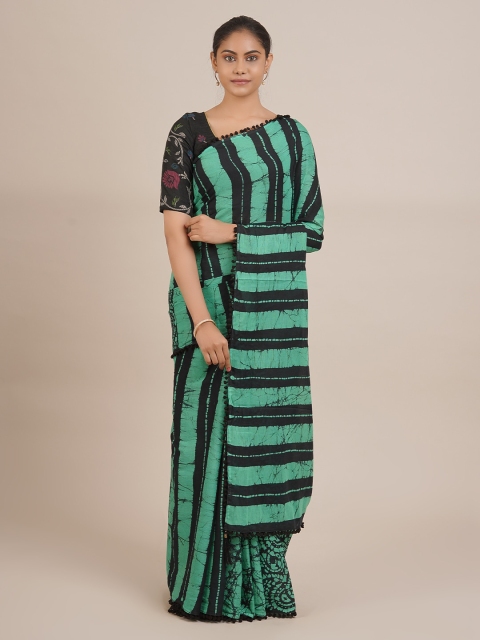 

Pothys Green & Black Pure Cotton Striped Saree