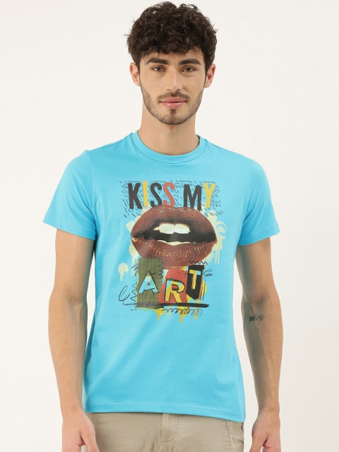 

QUANCIOUS Men Blue Printed Round Neck Sustainable Organic Cotton T-shirt