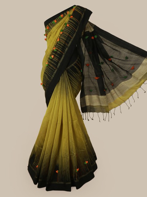 

Pothys Olive Green & Black Cotton Blend Solid Saree