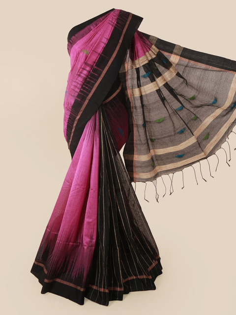 

Pothys Pink & Brown Cotton Blend Colourblocked Saree