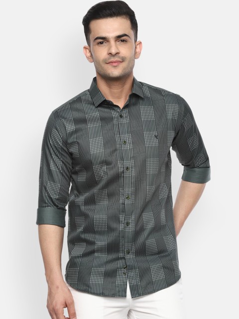 

V Dot Men Green & Grey Cotton Slim Fit Printed Casual Shirt
