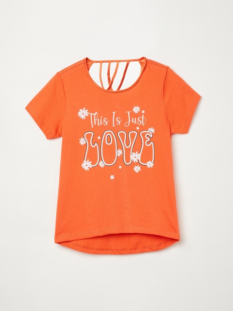 

Fame Forever by Lifestyle Girls Orange Printed Pure Cotton High-Low Top