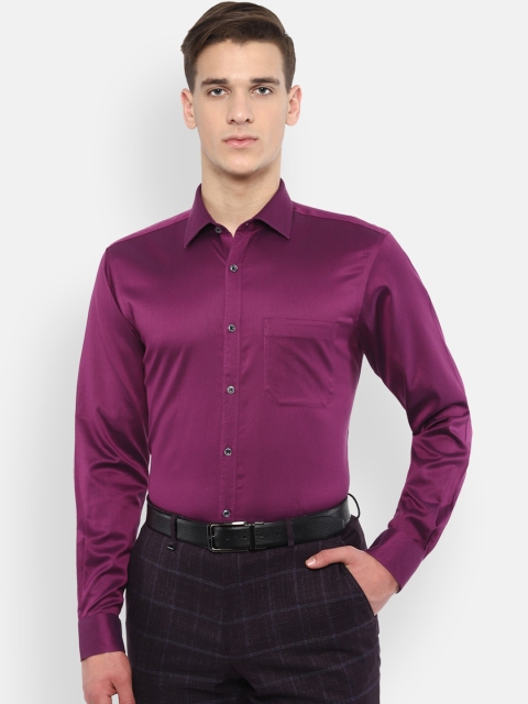 Van Heusen Men Purple Solid Cotton Formal Shirt