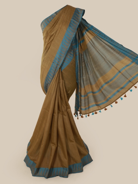 

Pothys Tan Solid Linen Blend Saree