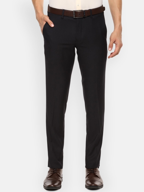 

Van Heusen Men Black & White Slim Fit Checked Formal Trousers