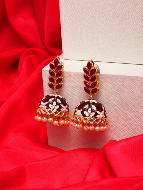 

Shining Diva Maroon Dome Shaped Jhumkas