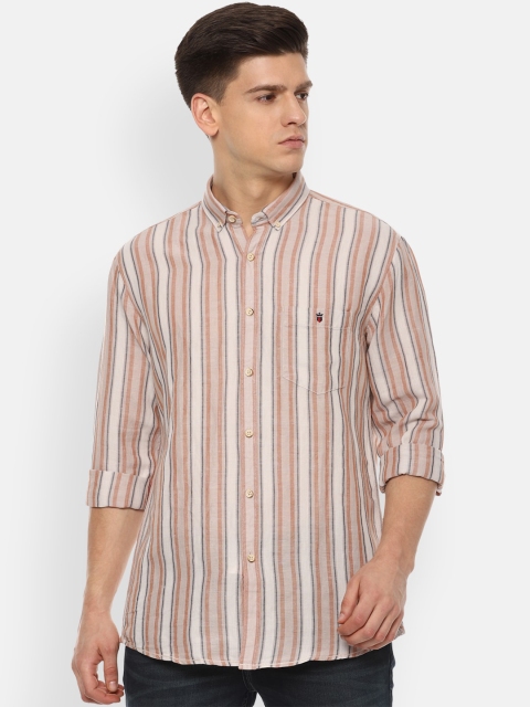 

Louis Philippe Jeans Men Beige & Rust Slim Fit Striped Casual Shirt