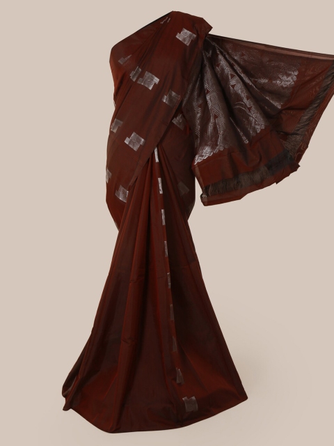 

Pothys Maroon & Silver Geometric Zari Woven Design Saree