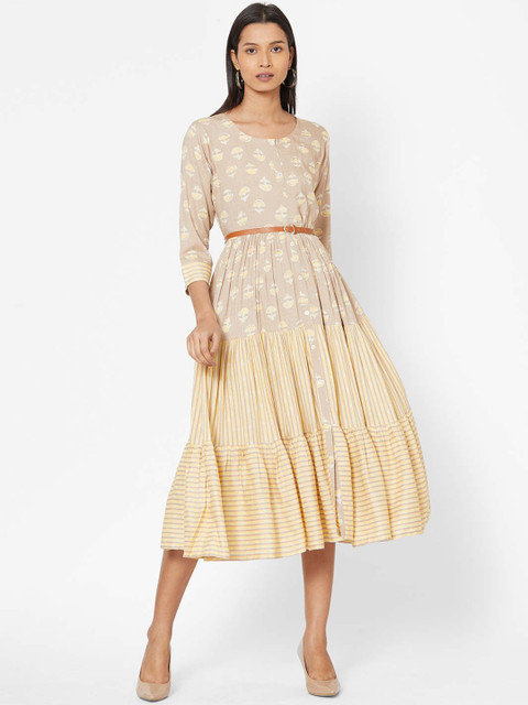 

ZOLA Women Yellow Printed A-Line Dress