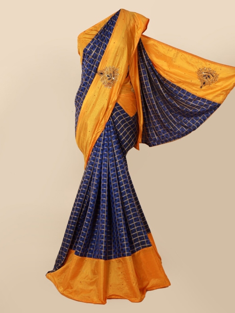 

Pothys Blue & Yellow Art Silk Checked Saree