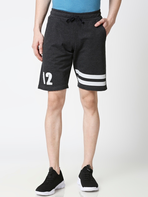 

Bewakoof Men Charcoal Grey Solid Regular Fit Sports Shorts