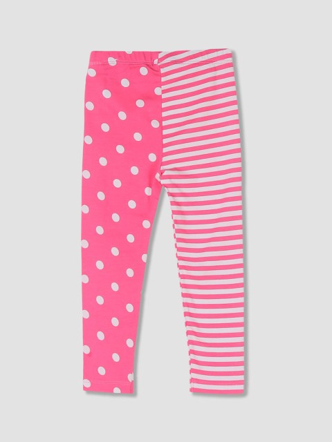 

The Childrens Place Girls Pink & White Split-Printed Cotton Ankle-Length Leggings