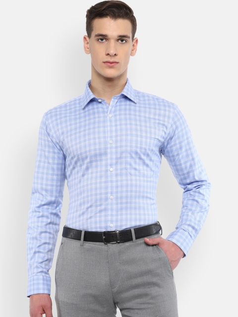 

Van Heusen Men Blue & White Regular Fit Checked Cotton Casual Shirt