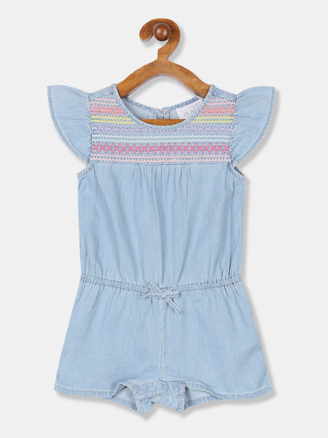 

The Childrens Place Girls Blue Embroidered Chambray Romper