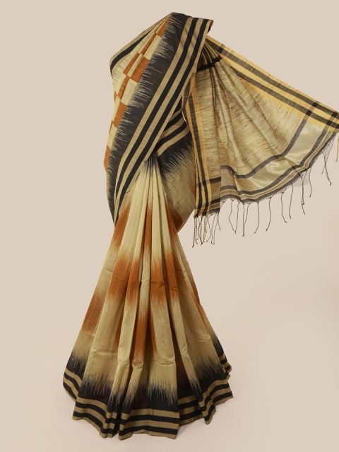 

Pothys Beige & Brown Cotton Blend Printed Saree