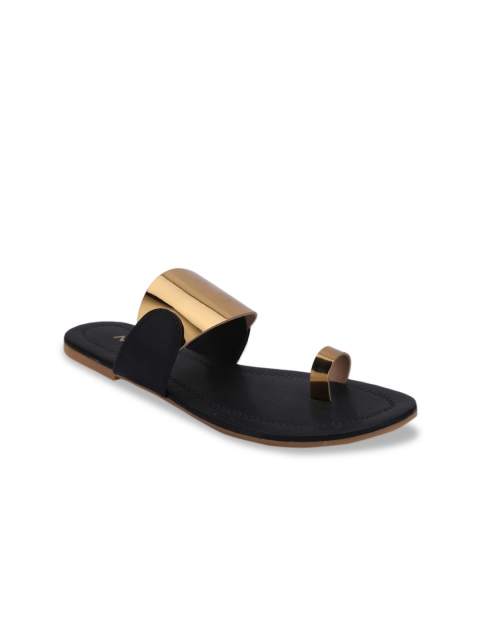 

Myra Women Bronze-Toned & Black Colourblocked One Toe Flats