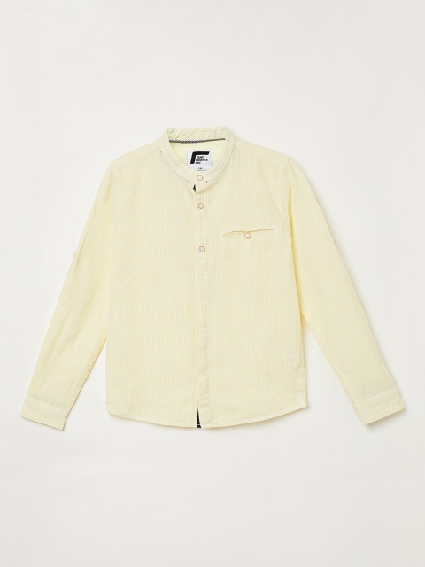 

Fame Forever by Lifestyle Boys Yellow & White Slim Fit Striped Casual Shirt
