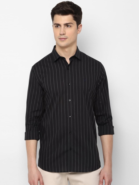 

Allen Solly Men Black & Grey Slim Fit Striped Pure Cotton Casual Shirt